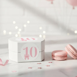 10e verjaardagssticker voor meisjes met roze strik ronde sticker
