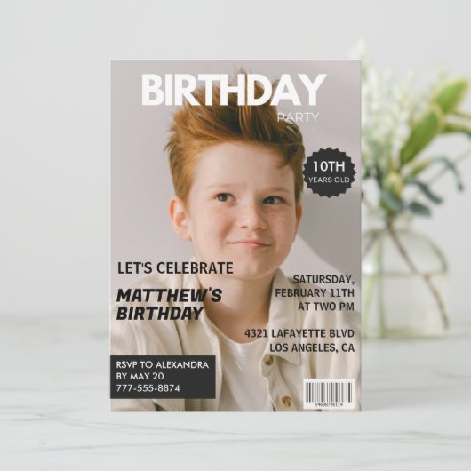 10e verjaardagsuitnodiging voor hem Magazine Hoesj Kaart (Staand voorkant)