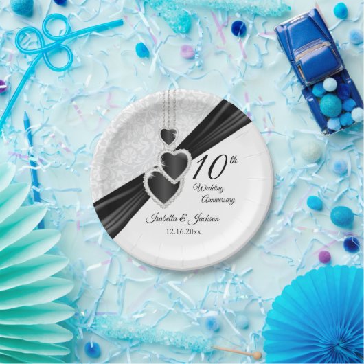 10e witte schade met zwarte accessoires papieren bordje (Feest)