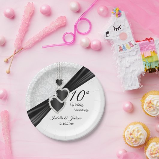 10e witte schade met zwarte accessoires papieren bordje (Feest)