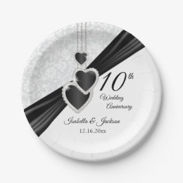 10e witte schade met zwarte accessoires papieren bordje