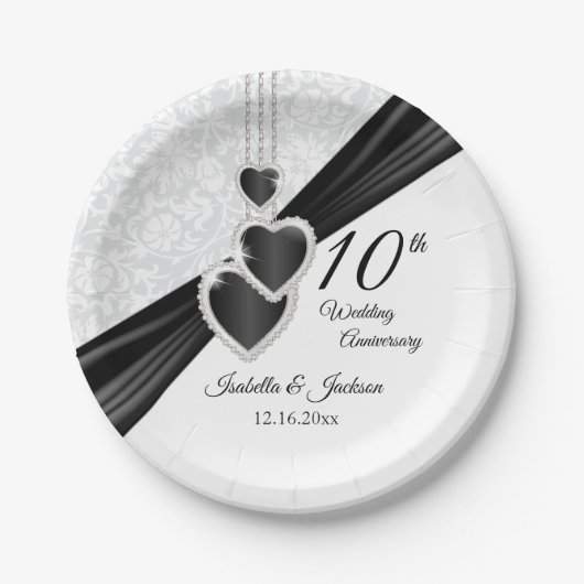 10e witte schade met zwarte accessoires papieren bordje (Voorkant)