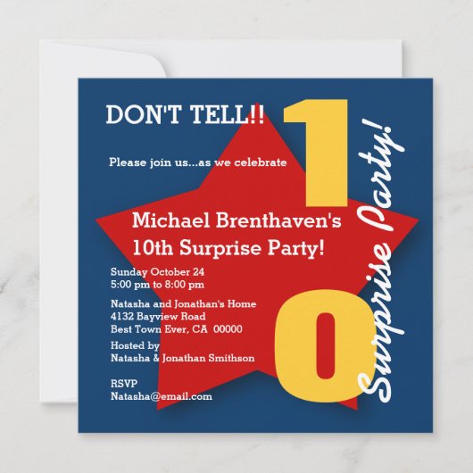 10e ZURGSE Birthday Party RED Star S03 Kaart (Voorkant)