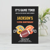 10e Zwart Geel Football Verjaardagsuitnodigingen Kaart (Staand voorkant)