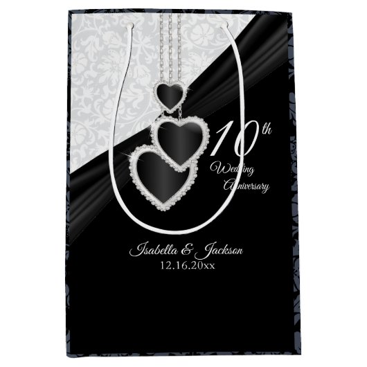 10e zwart-wit Jubileum - Middelgroot Medium Cadeauzakje (Voorkant)