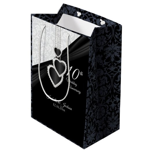 10e zwart-wit Jubileum - Middelgroot Medium Cadeauzakje (Achterkant Gekanteld)