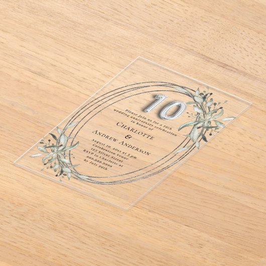 10h huwelijksverjaardag zilver groen helder acryl uitnodigingen (Laagn)