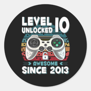 10jr bday zoon jongen grappige gamer 10e 10 jaar o ronde sticker