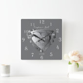 10th,20th,25th Wedding Jubileum Silvery Heart Vierkante Klok (Huis)