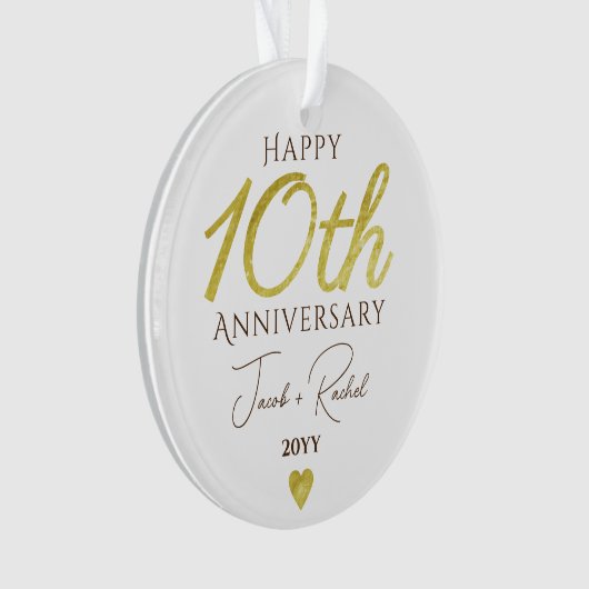 10th Anniversary Faux Gold Custom Wedding Ornament (voorkant)