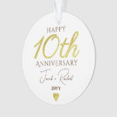 10th Anniversary Faux Gold Custom Wedding Ornament (voorkant)