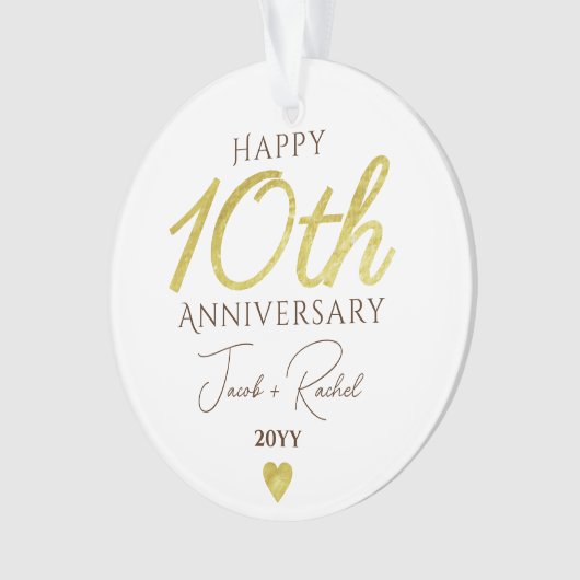 10th Anniversary Faux Gold Custom Wedding Ornament (voorkant)