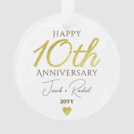 10th Anniversary Faux Gold Custom Wedding Ornament