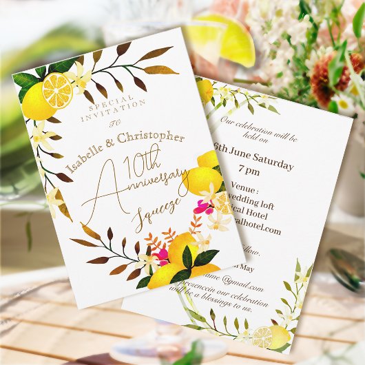 10th Anniversary Lemon Squeeze Wedding Invitation Kaart