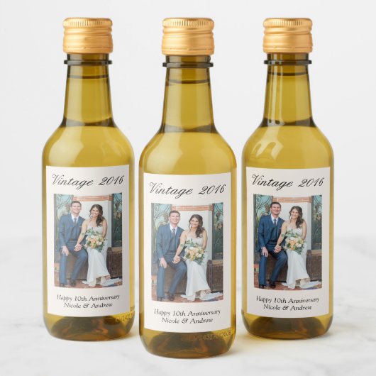 10th Anniversary Party Favor Custom Wedding Photo Wijn Etiket (Flessen)