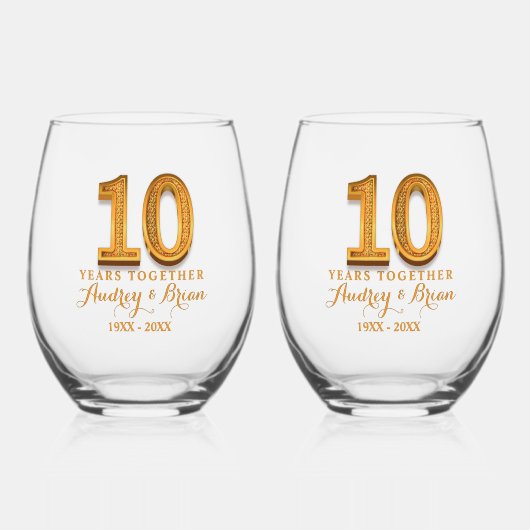 10th Anniversary Personalized Wijnglas Zonder Voet (Voorkant)