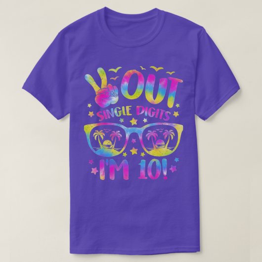 10th Bday Peace Out Single Digits Im 10 Tie Dye  T-shirt (Design voorkant)