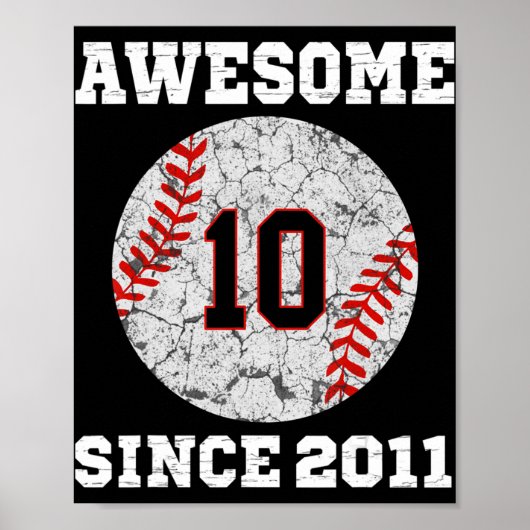 10th Birthday Baseball Lover Gift 10 Years Old Vin Poster (Voorkant)