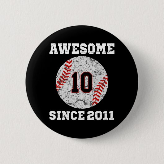 10th Birthday Baseball Lover Gift 10 Years Old Vin Ronde Button 5,7 Cm (Voorkant)