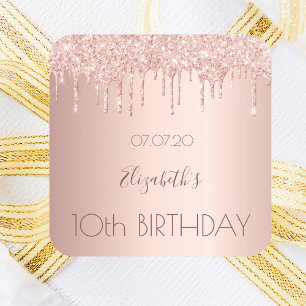 10th Birthday Blush roos Gold Drips Naam Vierkante Sticker
