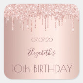 10th Birthday Blush roos Gold Drips Naam Vierkante Sticker (Voorkant)