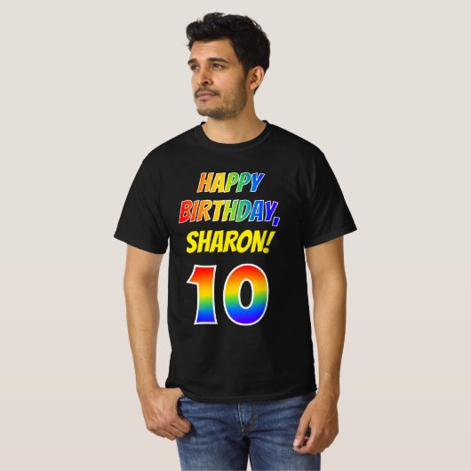 10th Birthday — Bold, Fun, Rainbow 10, Aangepaste  T-shirt (Voorkant volledig)