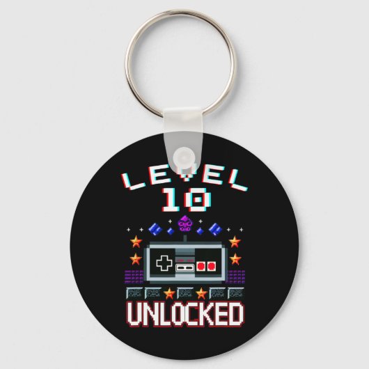 10th Birthday Boy Level 10 Ontgrendeld Grappige Vi Sleutelhanger (Voorkant)