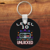 10th Birthday Boy Level 10 Ontgrendeld Grappige Vi Sleutelhanger (Voorkant)