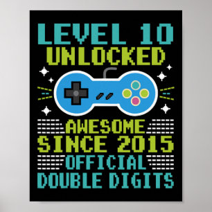 10th Birthday Boys Level 10 Ontgrendeld Geweldige Poster