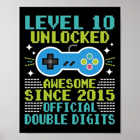 10th Birthday Boys Level 10 Ontgrendeld Geweldige Poster (Voorkant)
