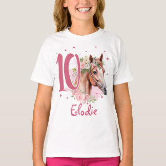 10th Birthday Girl Horse Pastel Pink Ten Years T-shirt