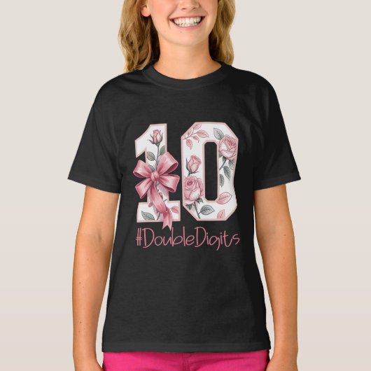 10th Birthday Girl Pink Coquette Bow 10 Year Old  T-shirt (Voorkant)