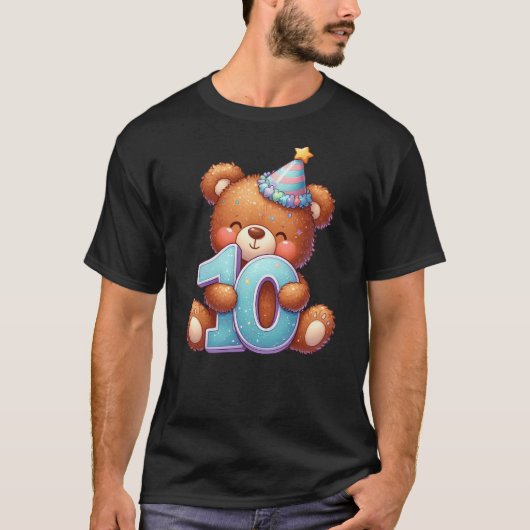 10th Birthday Happy Birthday Brown Teddy Bear T-shirt (Voorkant)