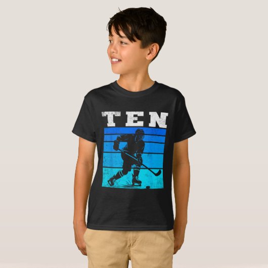 10th Birthday Ice Hockey Boys Ten Hockey Birthday  T-shirt (Voorkant volledig)