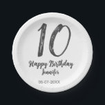 10th Birthday Naam toevoegen Datum Jaar Black sjab Papieren Bordje<br><div class="desc">bewerkbaar ontwerp</div>
