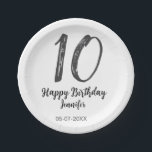 10th Birthday Naam toevoegen Datum Jaar Black sjab Papieren Bordje<br><div class="desc">bewerkbaar ontwerp</div>