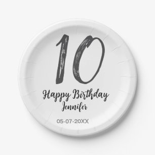10th Birthday Naam toevoegen Datum Jaar Black sjab Papieren Bordje