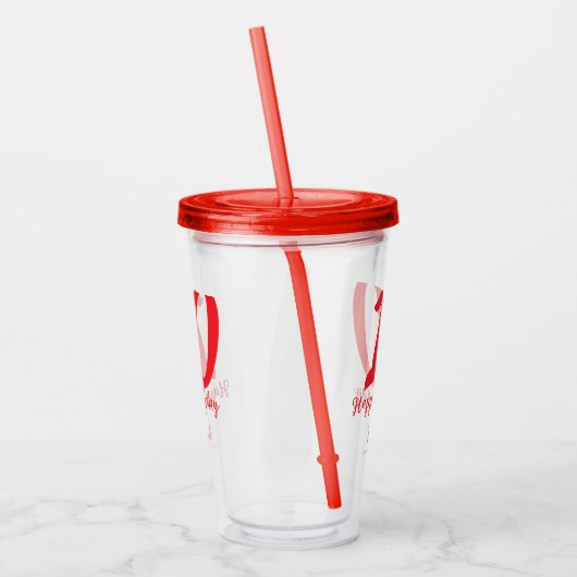 10th Birthday Naam toevoegen Datum Jaar Rode sjabl Acryl Drinkbeker (Links)