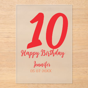 10th Birthday Naam toevoegen Datum Jaar Rode sjabl Acryl Uitnodigingen