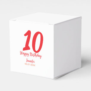 10th Birthday Naam toevoegen Datum Jaar Rode sjabl Bedankdoosjes