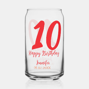 10th Birthday Naam toevoegen Datum Jaar Rode sjabl Blikvorm Glas