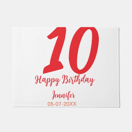10th Birthday Naam toevoegen Datum Jaar Rode sjabl Deurmat (Voorkant)