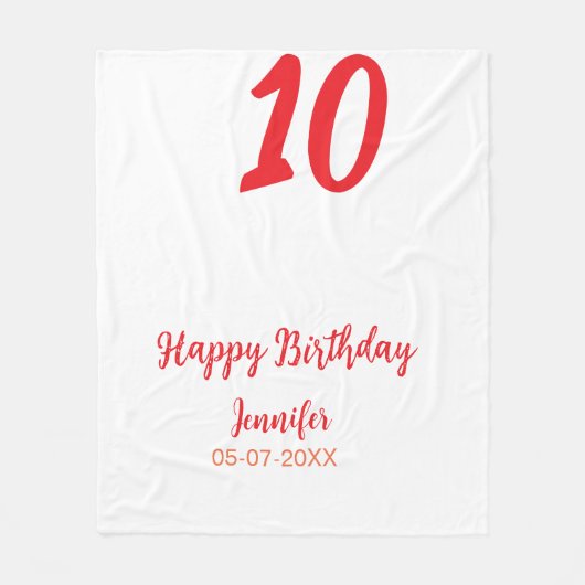 10th Birthday Naam toevoegen Datum Jaar Rode sjabl Fleece Deken (Voorkant)
