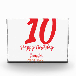 10th Birthday Naam toevoegen Datum Jaar Rode sjabl Fotoblokken