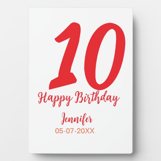 10th Birthday Naam toevoegen Datum Jaar Rode sjabl Fotoplaat (voorkant)
