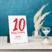10th Birthday Naam toevoegen Datum Jaar Rode sjabl Fotoplaat (Zijkant)