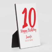 10th Birthday Naam toevoegen Datum Jaar Rode sjabl Fotoplaat (Zijkant)
