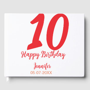 10th Birthday Naam toevoegen Datum Jaar Rode sjabl Gastenboek