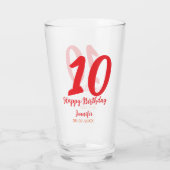 10th Birthday Naam toevoegen Datum Jaar Rode sjabl Glas (Achterkant)