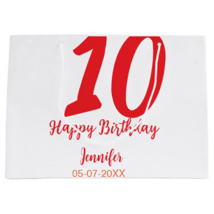 10th Birthday Naam toevoegen Datum Jaar Rode sjabl Groot Cadeauzakje